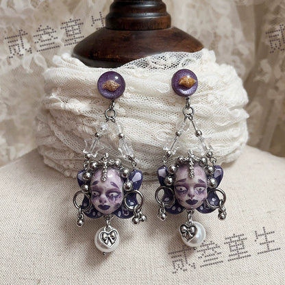 Earrings & Ear Cuffs - Original Handmade Dark Niche High Sense Spice Girls Purple Punk Dark Doll Earrings Earrings