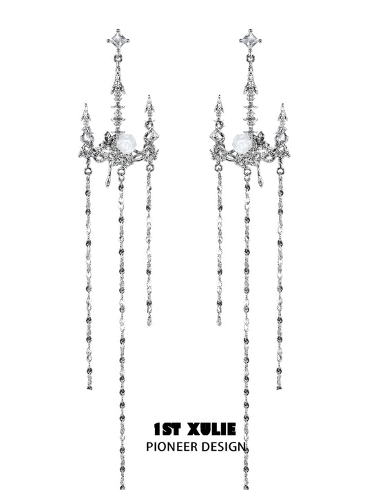 Epic Rose Tassel Silver Earrings