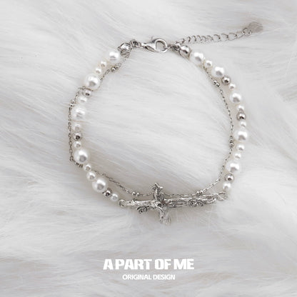 Rose Cross Pearl Bracelet