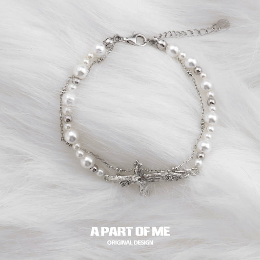 Rose Cross Pearl Bracelet