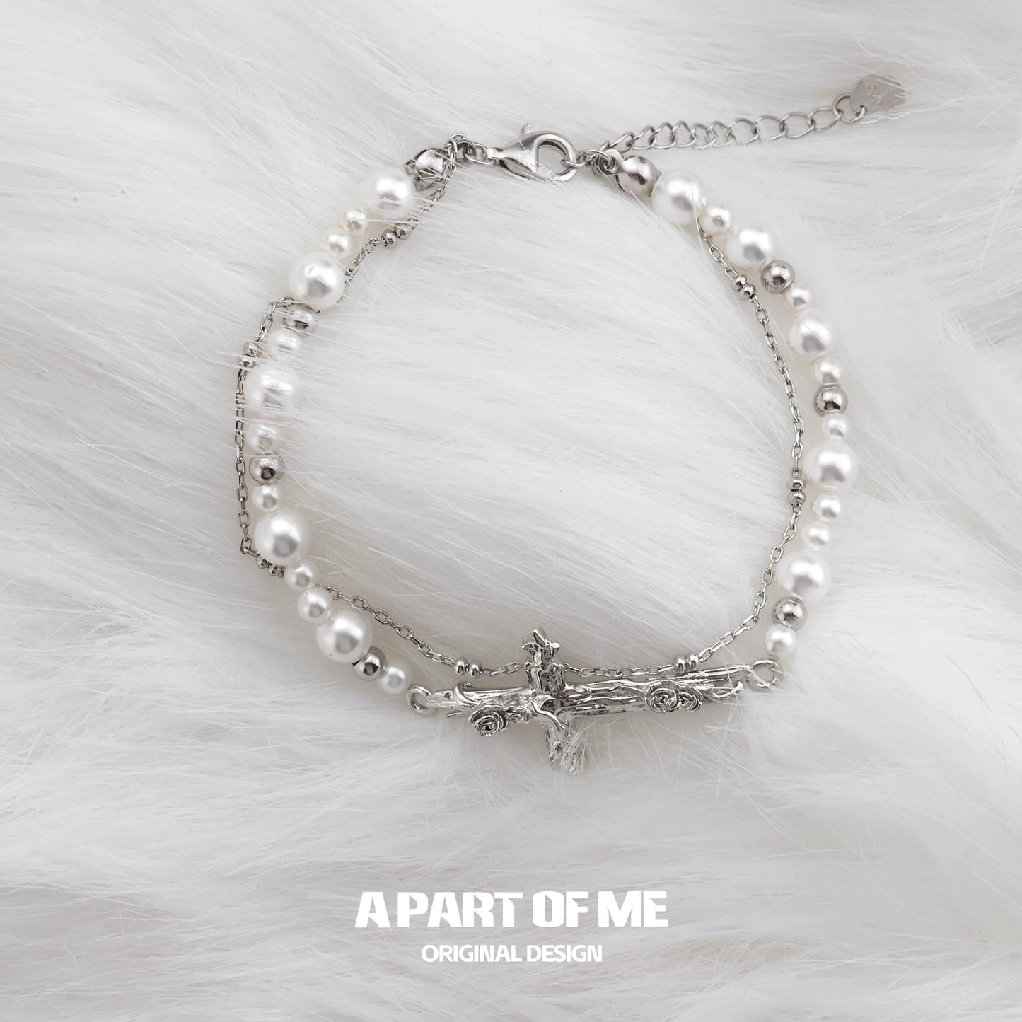 Rose Cross Pearl Bracelet
