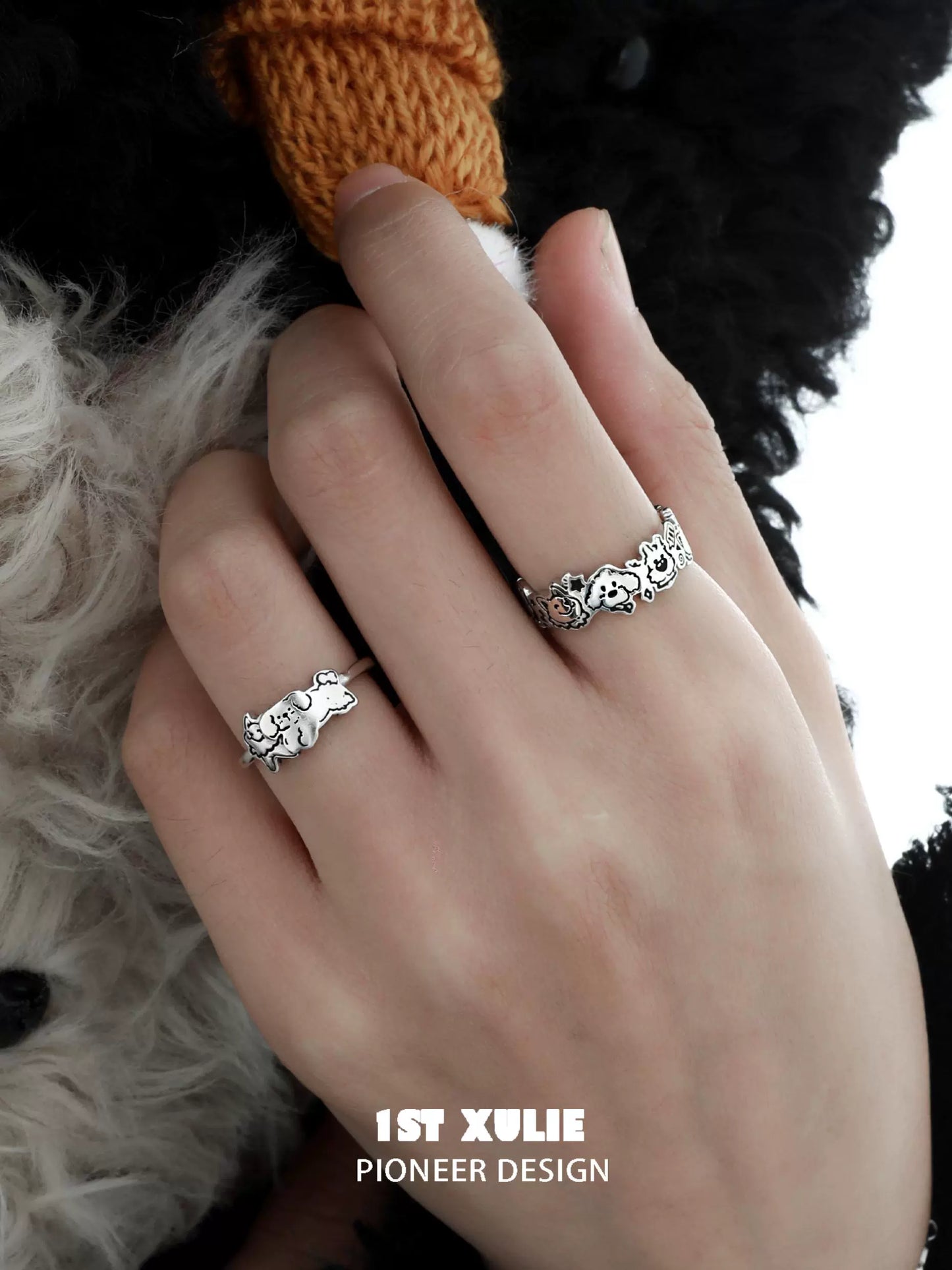 Y2K Happy Puppy Silver Ring