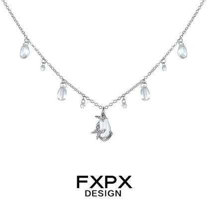 Butterfly Water Drop Silver Necklace