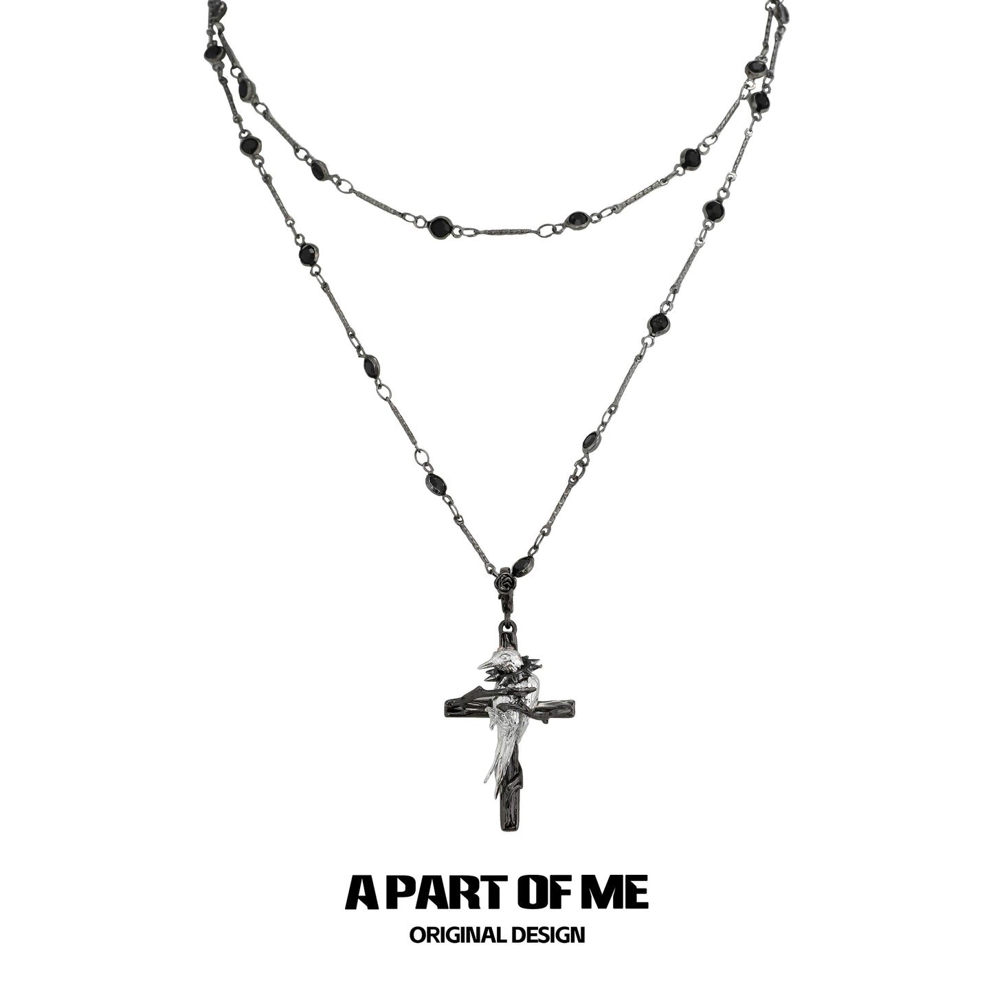 Studded Raven Cross Necklace