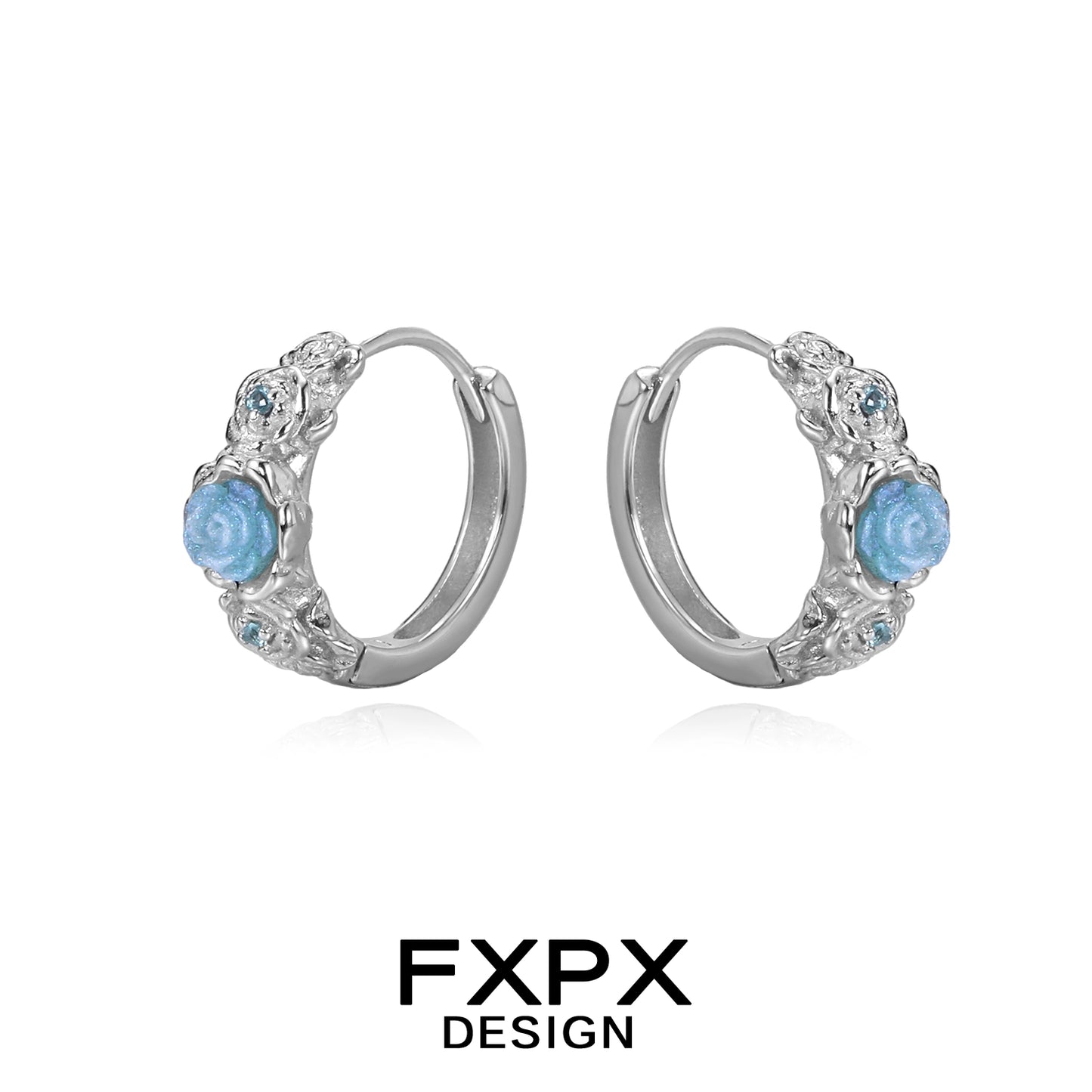 Vintage Blue Rose Earrings