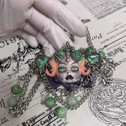 Necklaces-Ersan Tongsheng Original Handmade Cross Spice Girl Dark Metal Punk Doll Niche Millennium Subculture Necklace