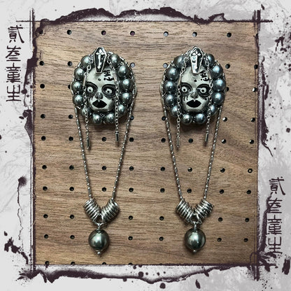 Earrings & Ear Cuffs-Two Three Children's Original Design Dark Wicked Girl Gothic Imitation Pearl Cool Girl Spice Girl Gift Niche Punk