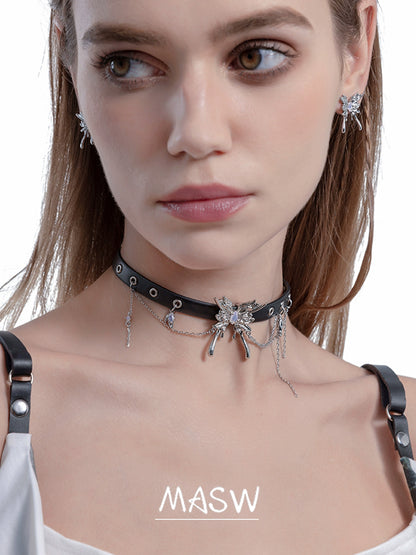 Edgy Butterfly Leather Choker