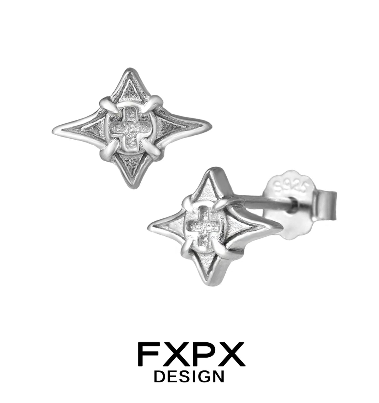 Geometric Star Cross Stud Earrings