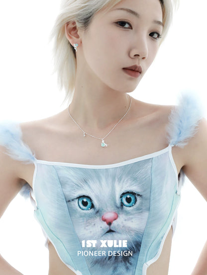 Summer Happy Kitten Silver Necklace