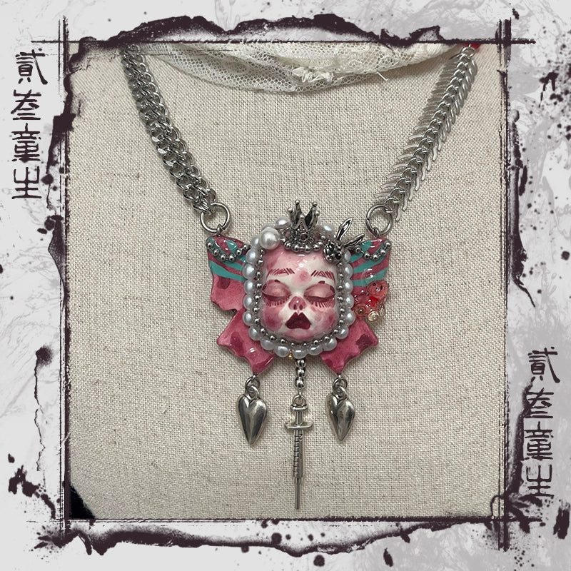 Necklaces-Ersan Tongsheng Original Handmade Clay Spice Girl Butterfly Goth Dark Wind Doll Niche Millennium Subculture Necklace