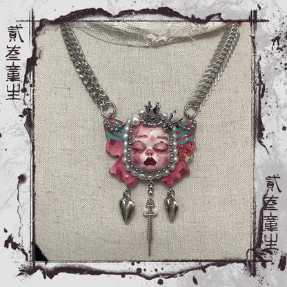 Necklaces-Ersan Tongsheng Original Handmade Clay Spice Girl Butterfly Goth Dark Wind Doll Niche Millennium Subculture Necklace