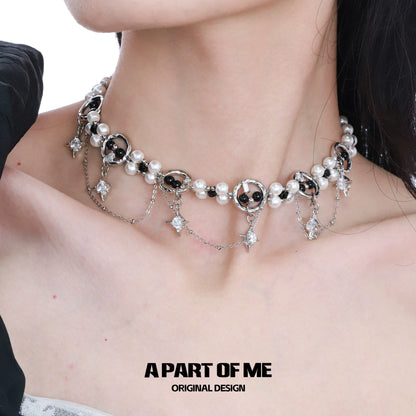 Black & White Pearl Tassel Necklace