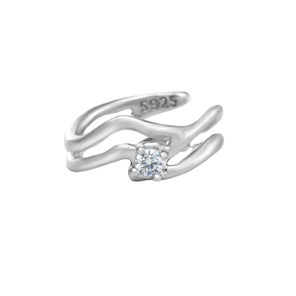 Silver Wave Zircon Ring