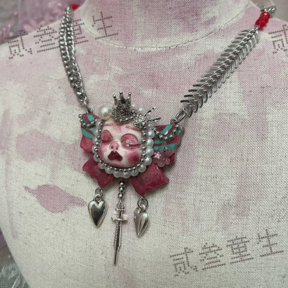 Necklaces-Ersan Tongsheng Original Handmade Clay Spice Girl Butterfly Goth Dark Wind Doll Niche Millennium Subculture Necklace