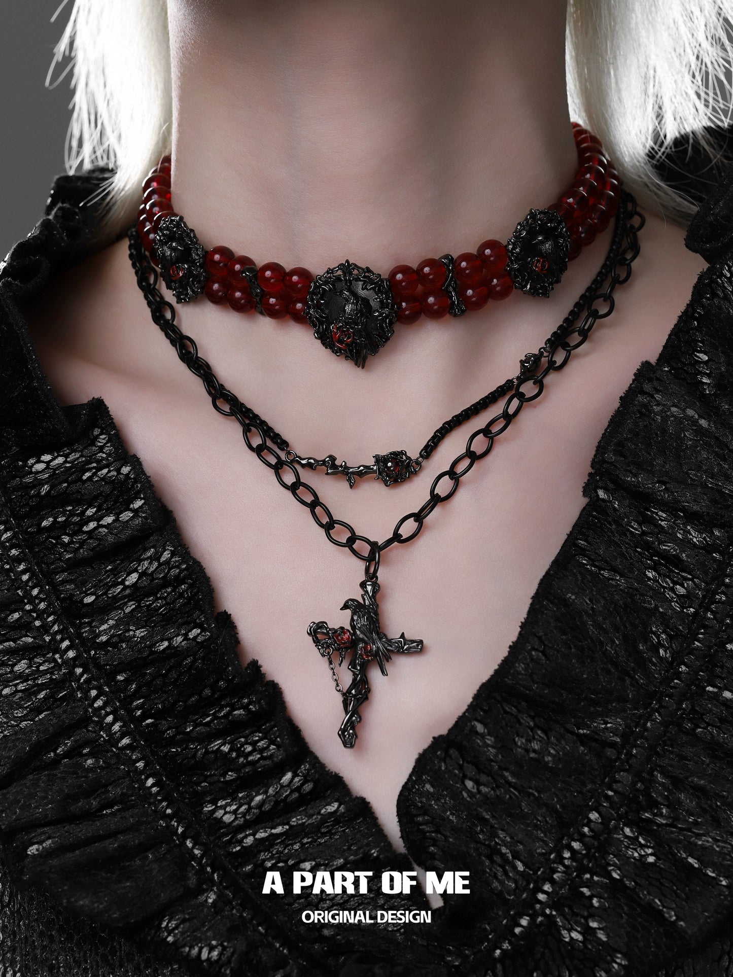 Gothic Beaded Crow Choker