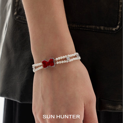 Velvet Bow Pearl Bracelet