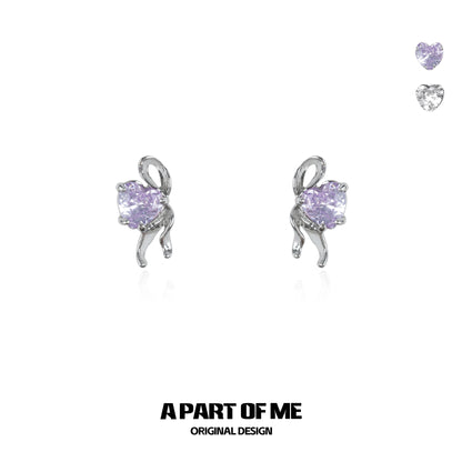 Purple Bow Love Diamond Earrings