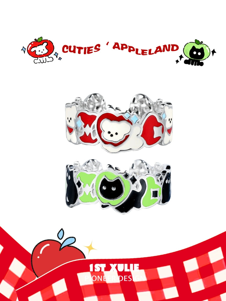 Apple Cat & Dog Paradise Silver Ring