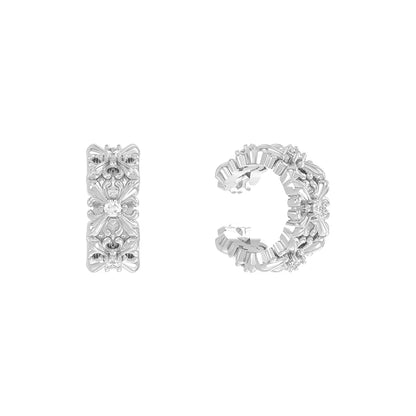 Unique vintage iris ear cuff by SUN HUNTER featuring intricate floral designs in silver tone