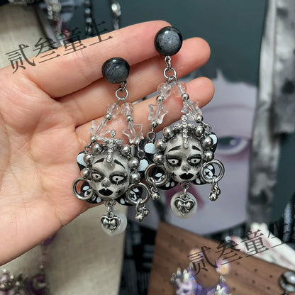 Earrings & Ear Cuffs-Two Three Children's Original Handmade Dark Niche High Sense Spice Girl Cold Wind Punk Dark Doll Earrings Earrings