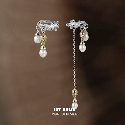 Elegant Lily Tassel Pearl Ear Cuff