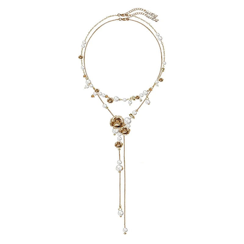 Vintage Rose Pearl Necklace