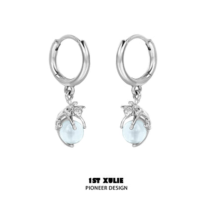 Cute Blue Kitten Loop Earrings