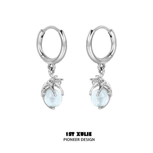Cute Blue Kitten Loop Earrings