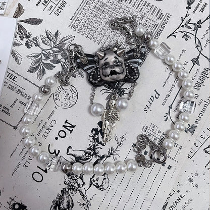 Gothic Dark Haunted Skull Doll Necklace