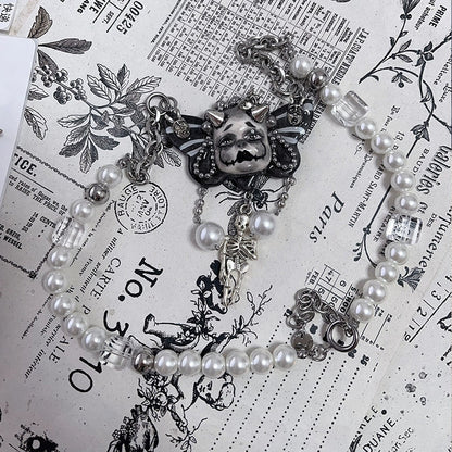 Gothic Dark Haunted Skull Doll Necklace
