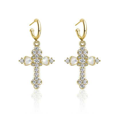 Vintage Fritillary Cross Zircon Earrings