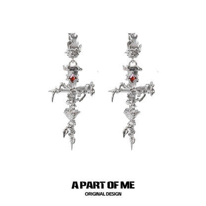 Thorned Rose Cross Earrings