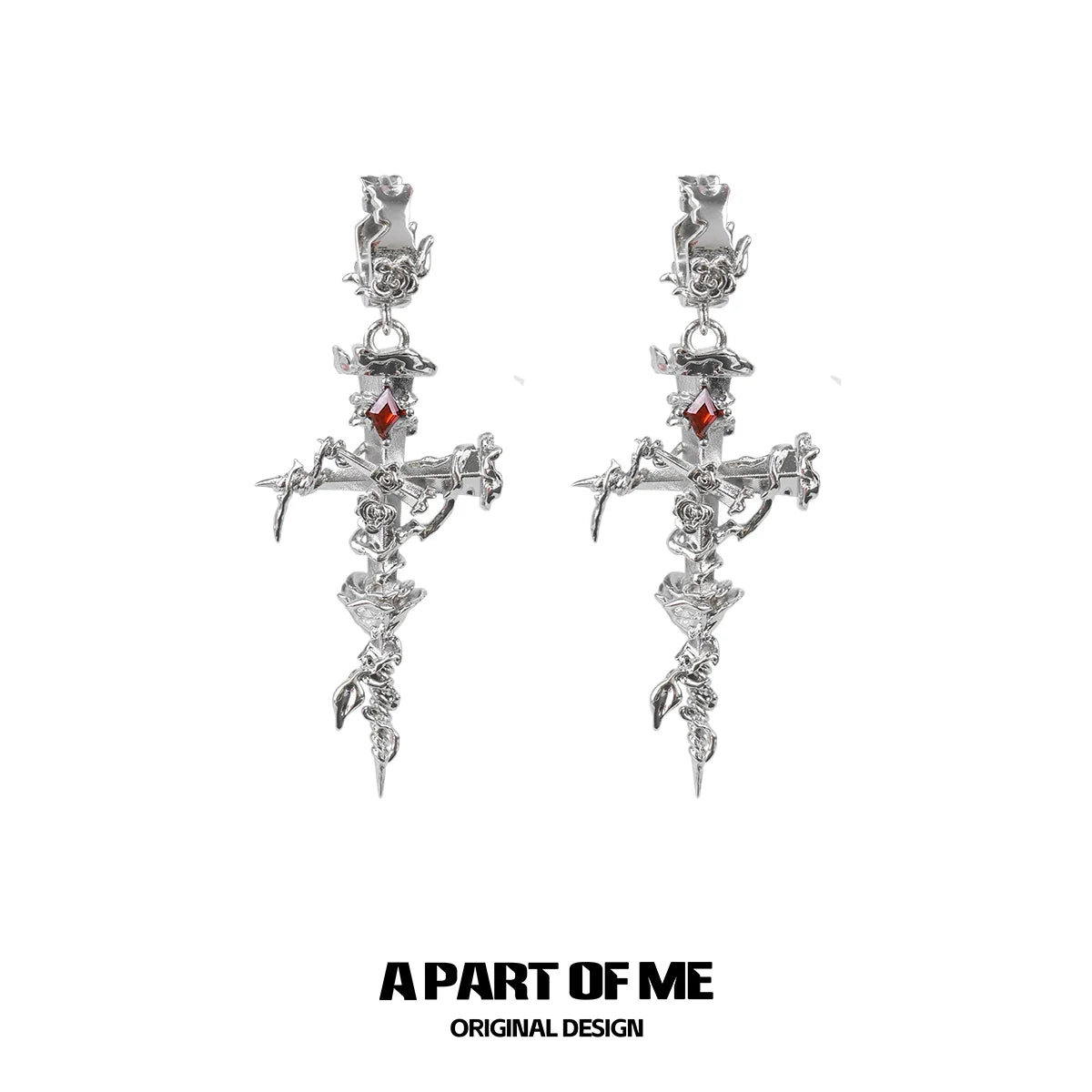 Thorned Rose Cross Earrings