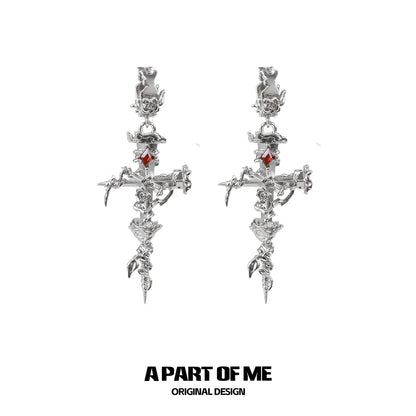 Thorned Rose Cross Earrings