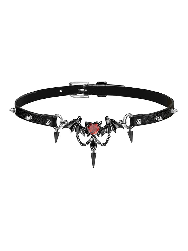 Demon Wings Leather Choker
