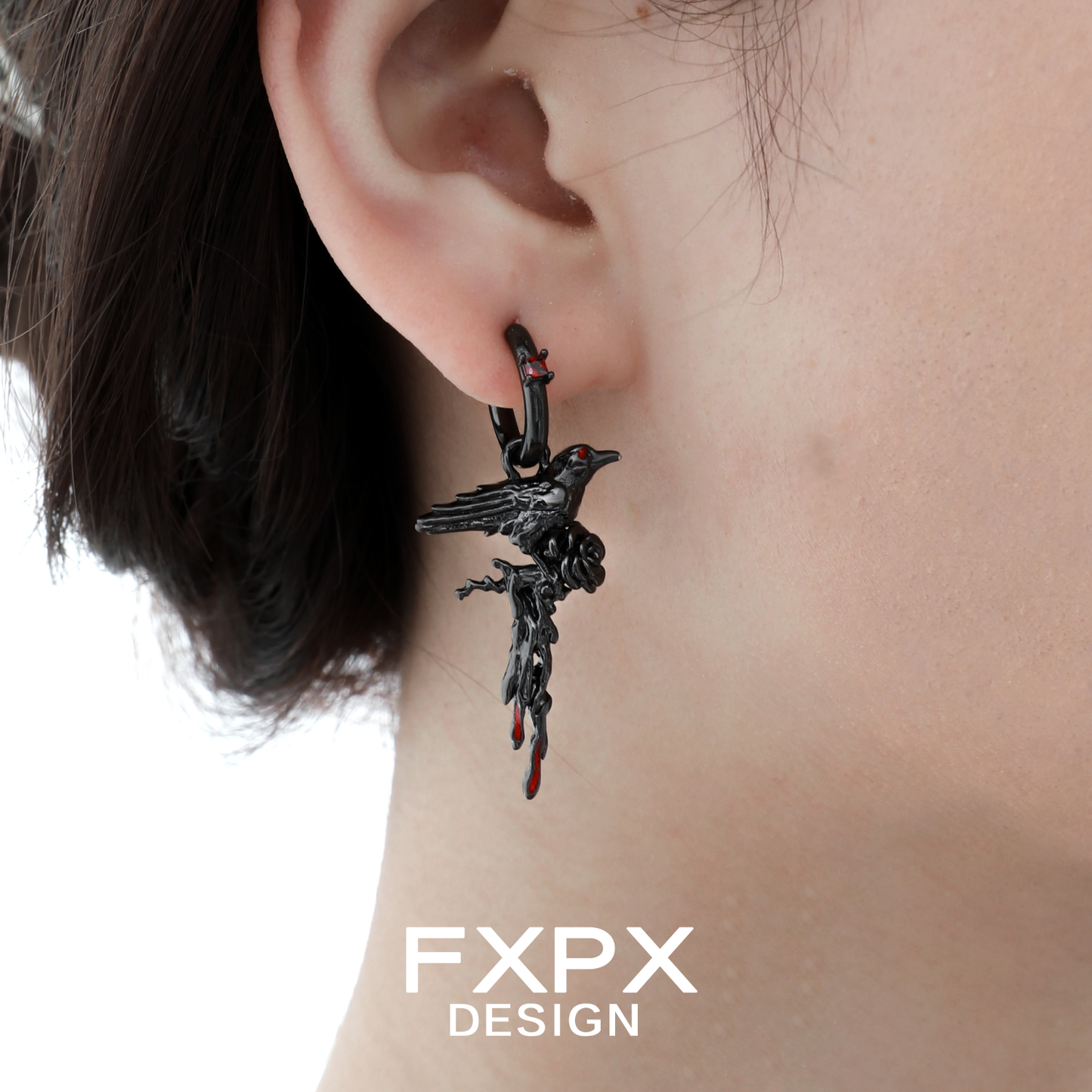 Y2K Dark Crow Rose Ear Cuff