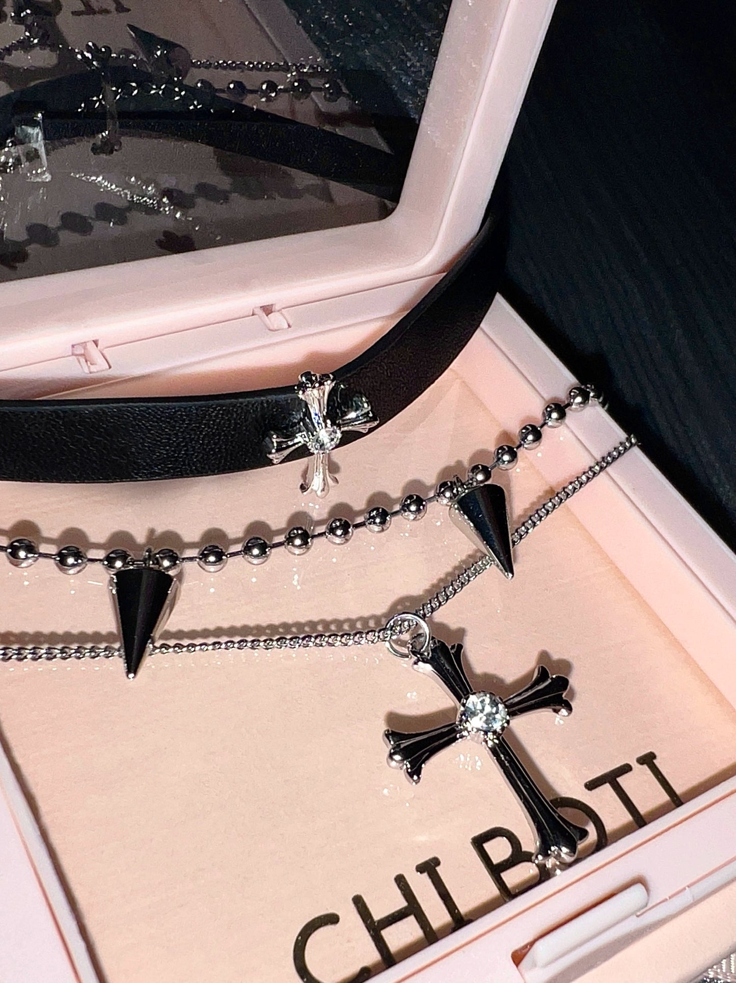 "Dark Iris" Cross Leather Necklace