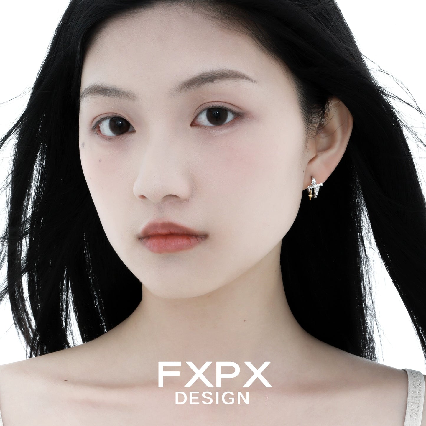 Silver Axis Geo Cross Earrings