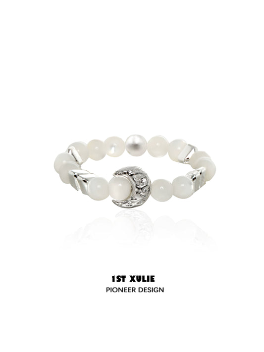 Beaded Shell Pearl Silver Ring