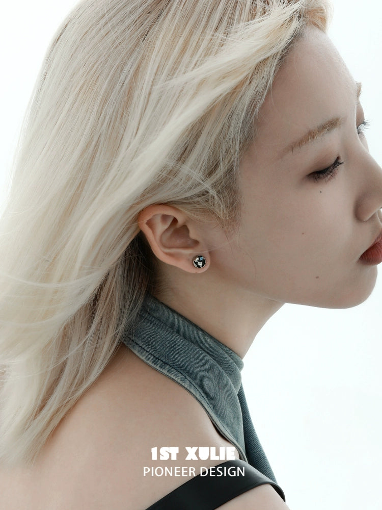 Y2K Black Abyss Silver Stud Earrings