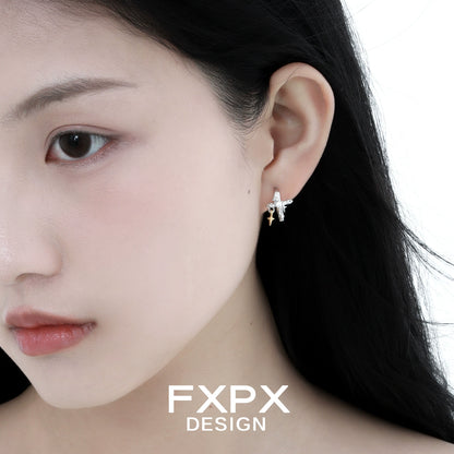 Silver Axis Geo Cross Earrings