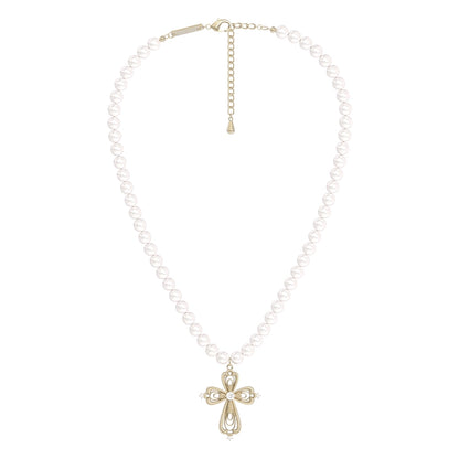 Vintage Cross Pearl Clavicle Necklace
