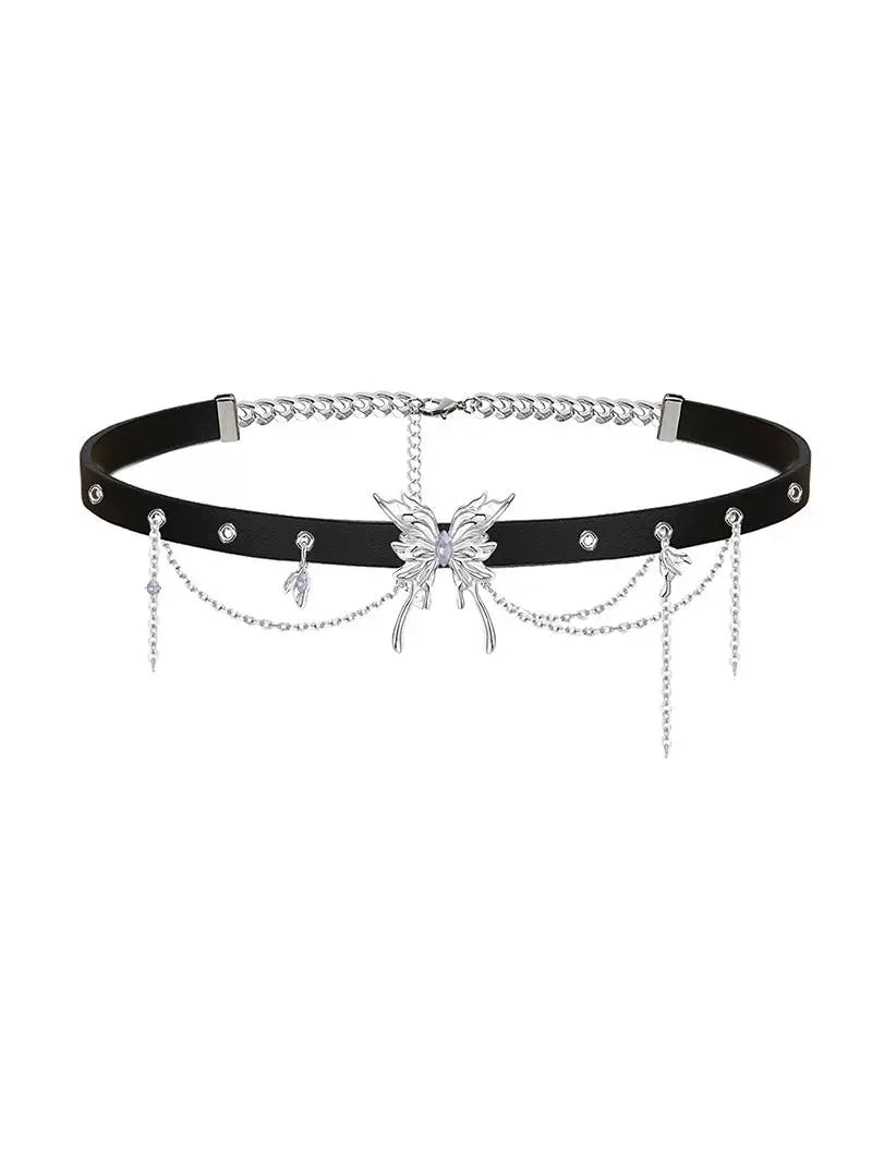 Edgy Butterfly Leather Choker