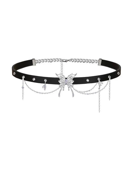 Edgy Butterfly Leather Choker
