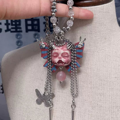 Necklaces-Ersan Tongsheng Original Handmade Clay Spice Girl Dark Butterfly Decadent Wind Doll Niche Millennium Subculture Necklace