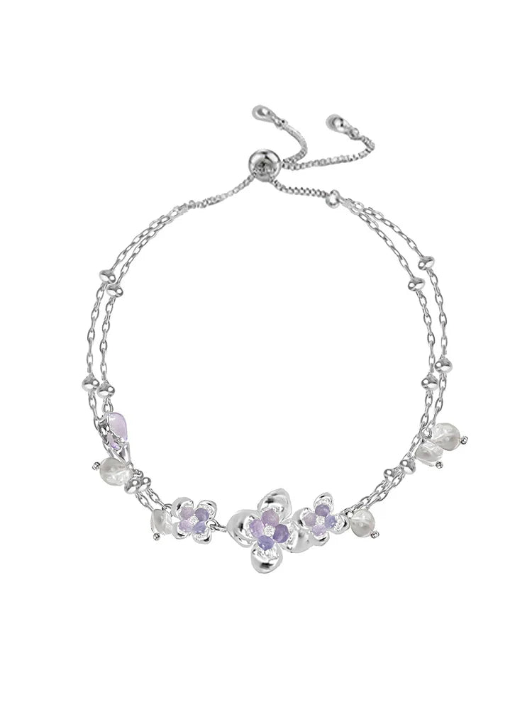 Purple Flower Pearl Bracelet