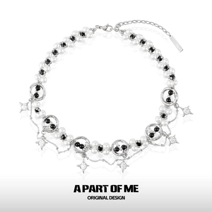 Black & White Pearl Tassel Necklace