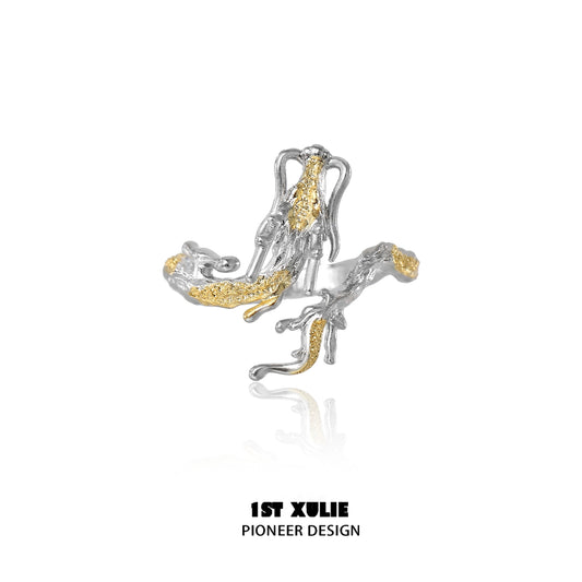 Gold Dragon Wrap Silver Ring