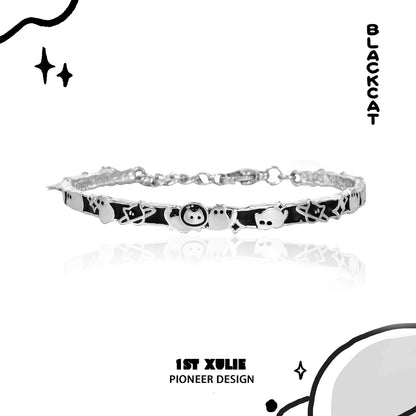Y2K Adorable Cat Family Silver Bracelet